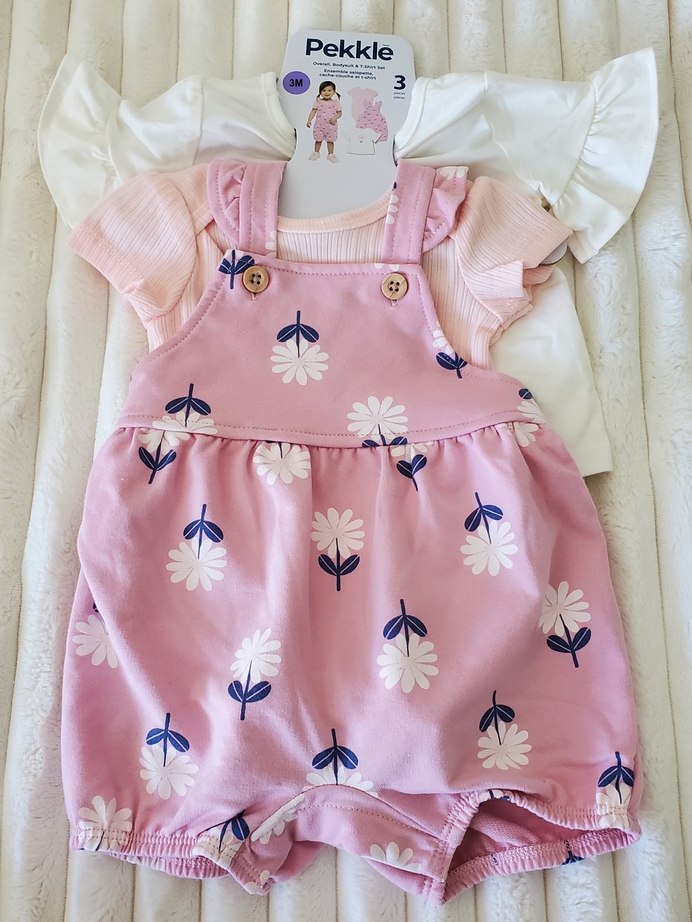 NWT PekkIe Pink Floral Baby Girl Romper Set Of 3